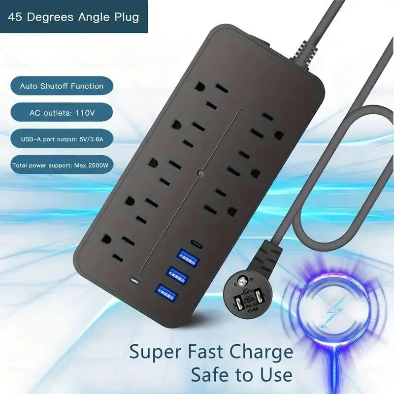 Elite SurgeGuard Power Station – 8 AC Sockets & 4 USB Ports with Robust Extension