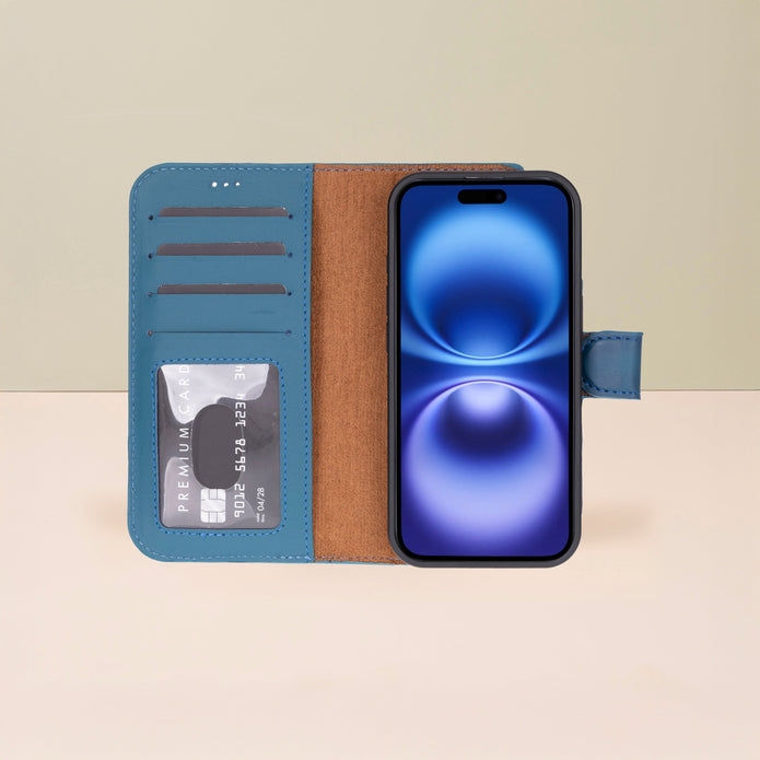 Leathere iPhone 17 Wallet Case – Blue - New York