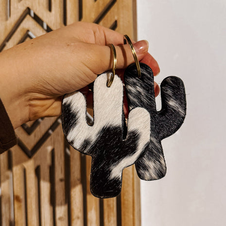 Cactus Cowhide Keychain: Black
