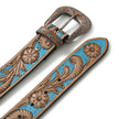 Western Cowboy Leather Belt - Blue & Brown