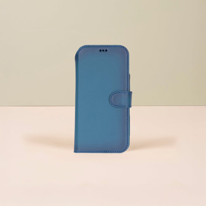 Leather iPhone 17 Pro Wallet Case – Blue - Austin