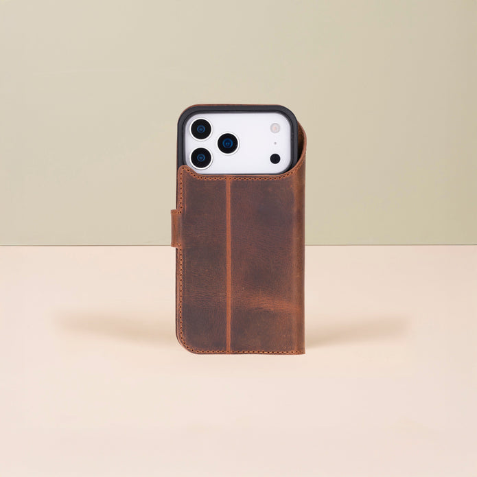 Leather iPhone 17 Pro Max Wallet Case – Brown - Austin