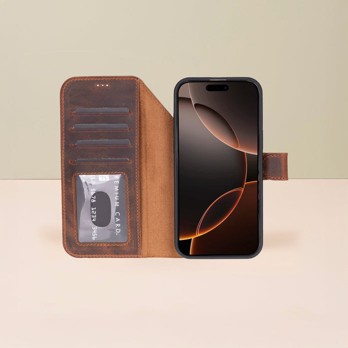 Leather iPhone 17 Pro Wallet Case – Brown - Austin