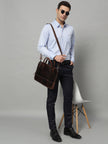 Modernist Leather Laptop Bag-Dark Brown