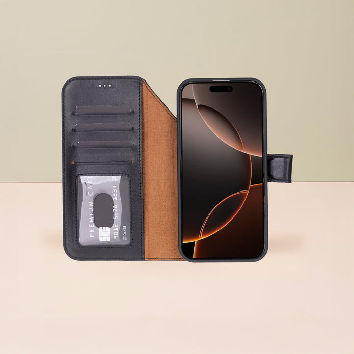 Leather iPhone 17 Pro Wallet Case – Black - Austin