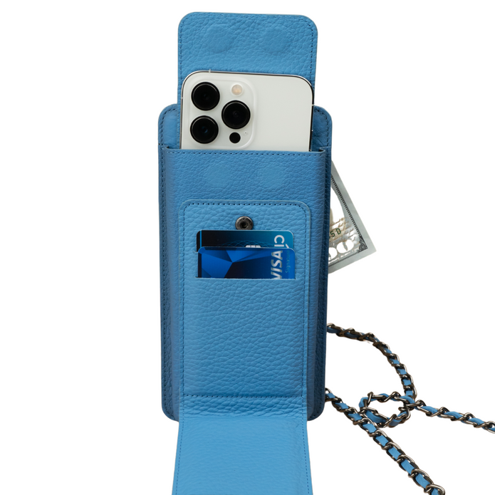 Leather Blue Crossbody Bag Phone Wallet - Columbus