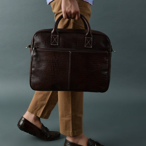 Laurent Leather Briefcase- Dark Brown