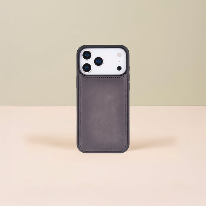 Leather iPhone 17 Pro Wallet Case – Gray - Austin