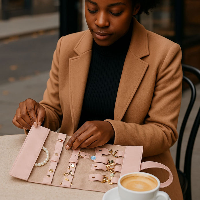 Leather Jewelry Roll - Blush Pink - Florence