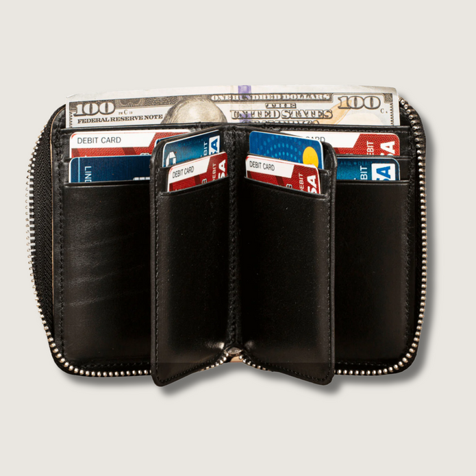 Premium Leather Zipper Wallet - Black - Anniston