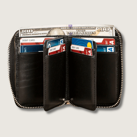 Premium Leather Zipper Wallet - Black - Anniston