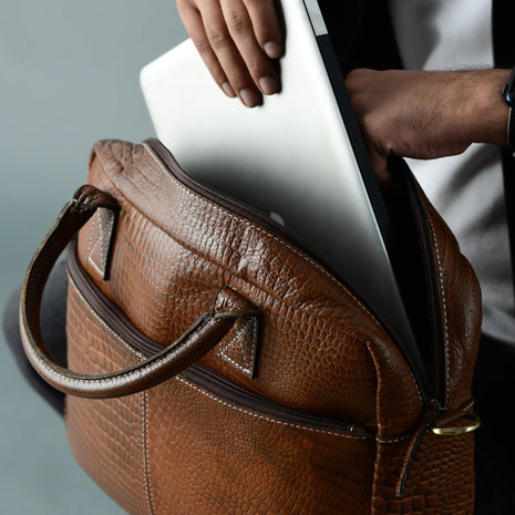Laurent Leather Briefcase- Brown