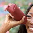 Elegant Leather Makeup Bag - Burgundy - Aurora