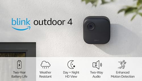Blink Outdoor 4 (newest model), Wireless smart security camera, two-year battery, 1080p HD day and infrared night live view, two-way talk – 2 camera system