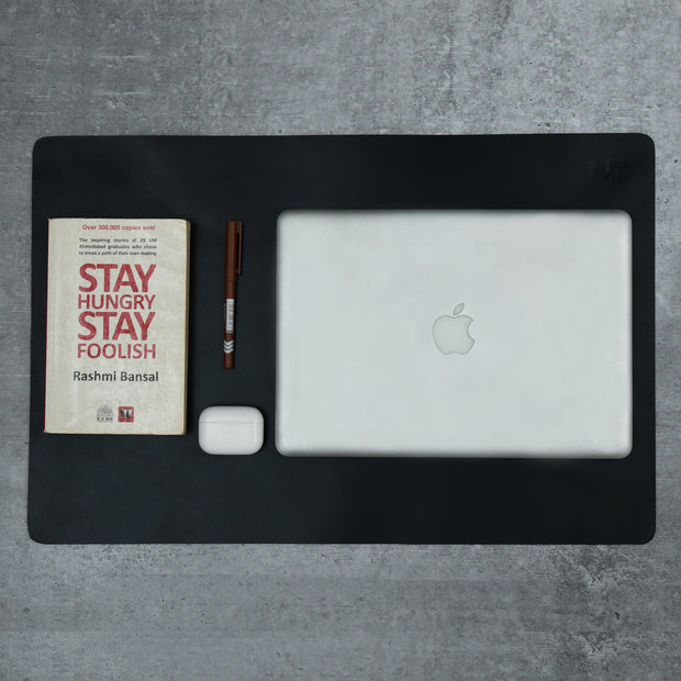 Noir Opulence Black Leather Desk Mat + Mouse Pad