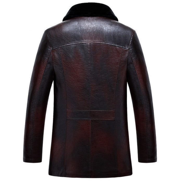Men's Winter Lapel Thickening Leather Coat