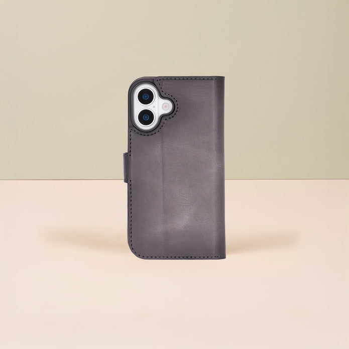 Leathere iPhone 17 Wallet Case – Gray - New York