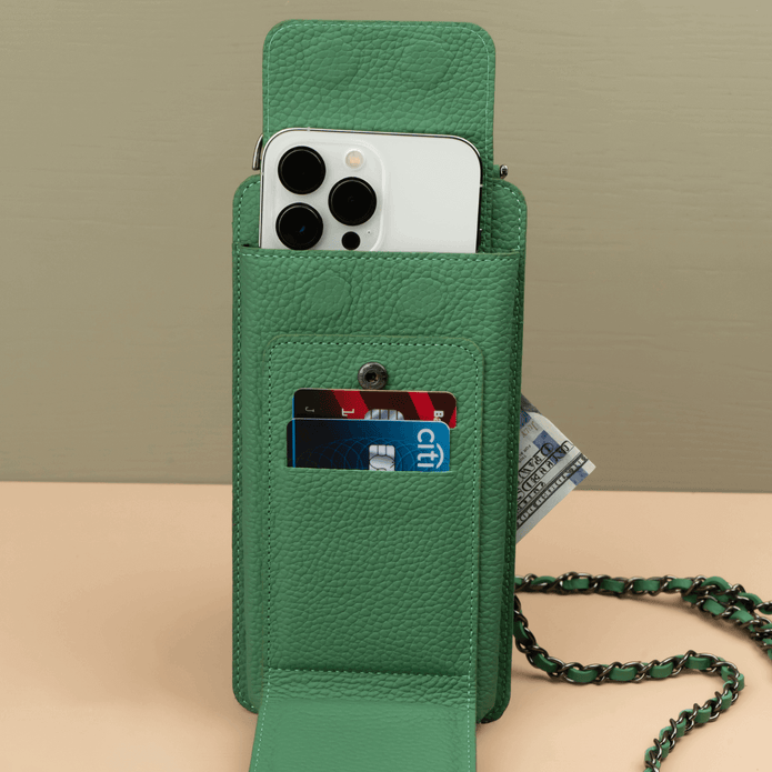 Leather Green Crossbody Bag Phone Wallet - Columbus