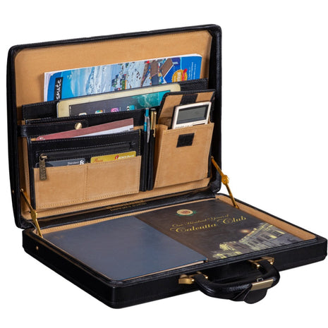 Leather Executive Men's Leather Attache Briefcase - Black