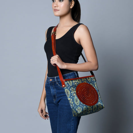 Heritage Ajrakh Leather Tote Bag
