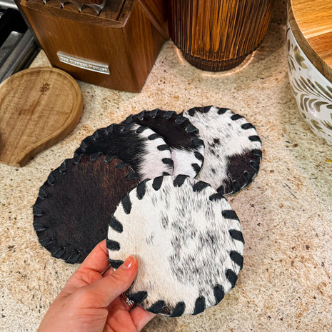 Cowhide Coaster Set: Black