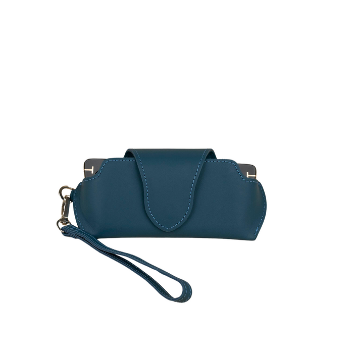 Leather Sunglass Case with Wrist Strap - Navy Blue - Denver