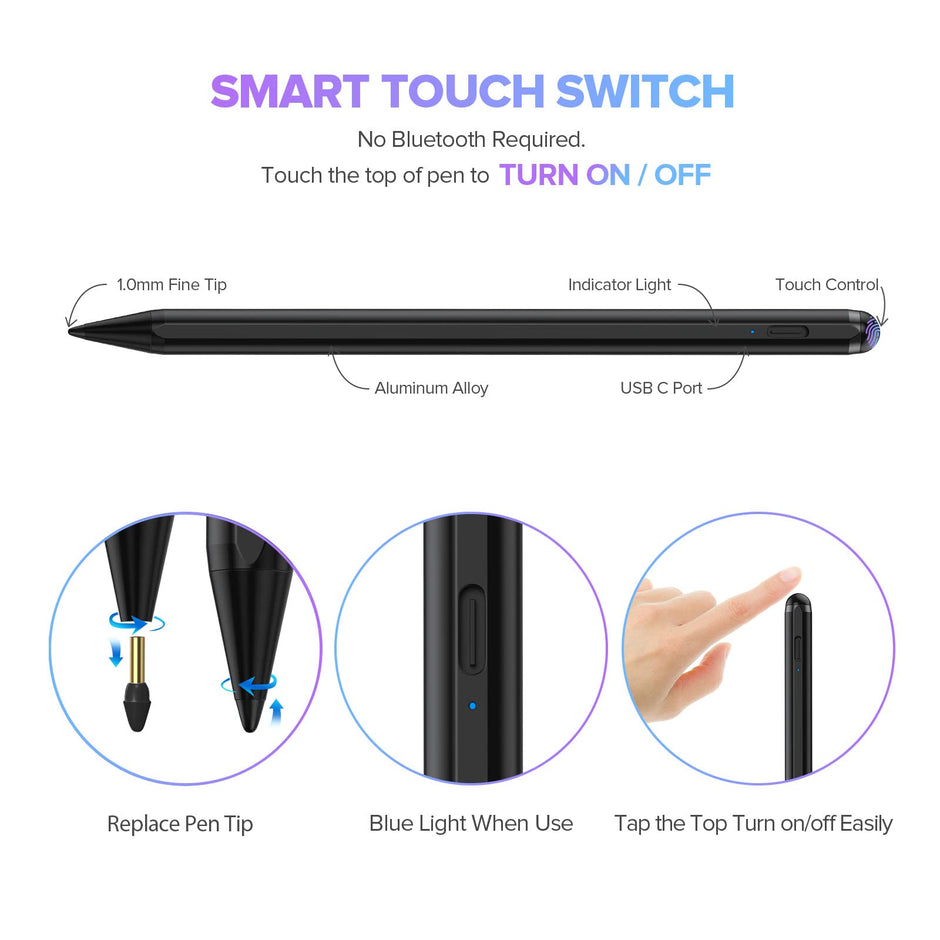 Stylus Pen for iPad 6th-11th Generation-2X Fast Charge Active Pencil Compatible with 2018-2025 Apple iPad Pro 11"/12.9"/M4, iPad Air 3/4/5/M2/M3,iPad mini 5/6 Gen-White