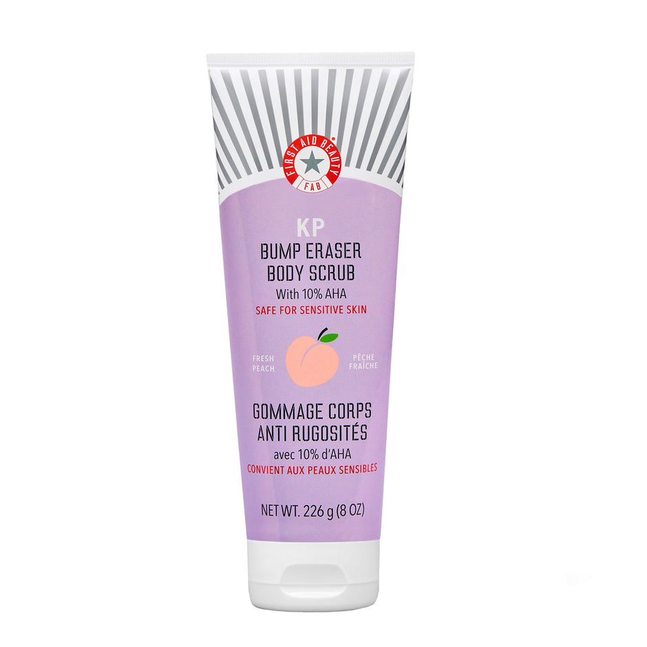 First Aid Beauty - KP Bump Eraser Body Scrub with 10% AHA, Keratosis Pilaris Skin Exfoliator with Glycolic and Lactic acids, Helps Reduce Chicken Skin Bumps, Safe for Sensitive Skin, 8 oz