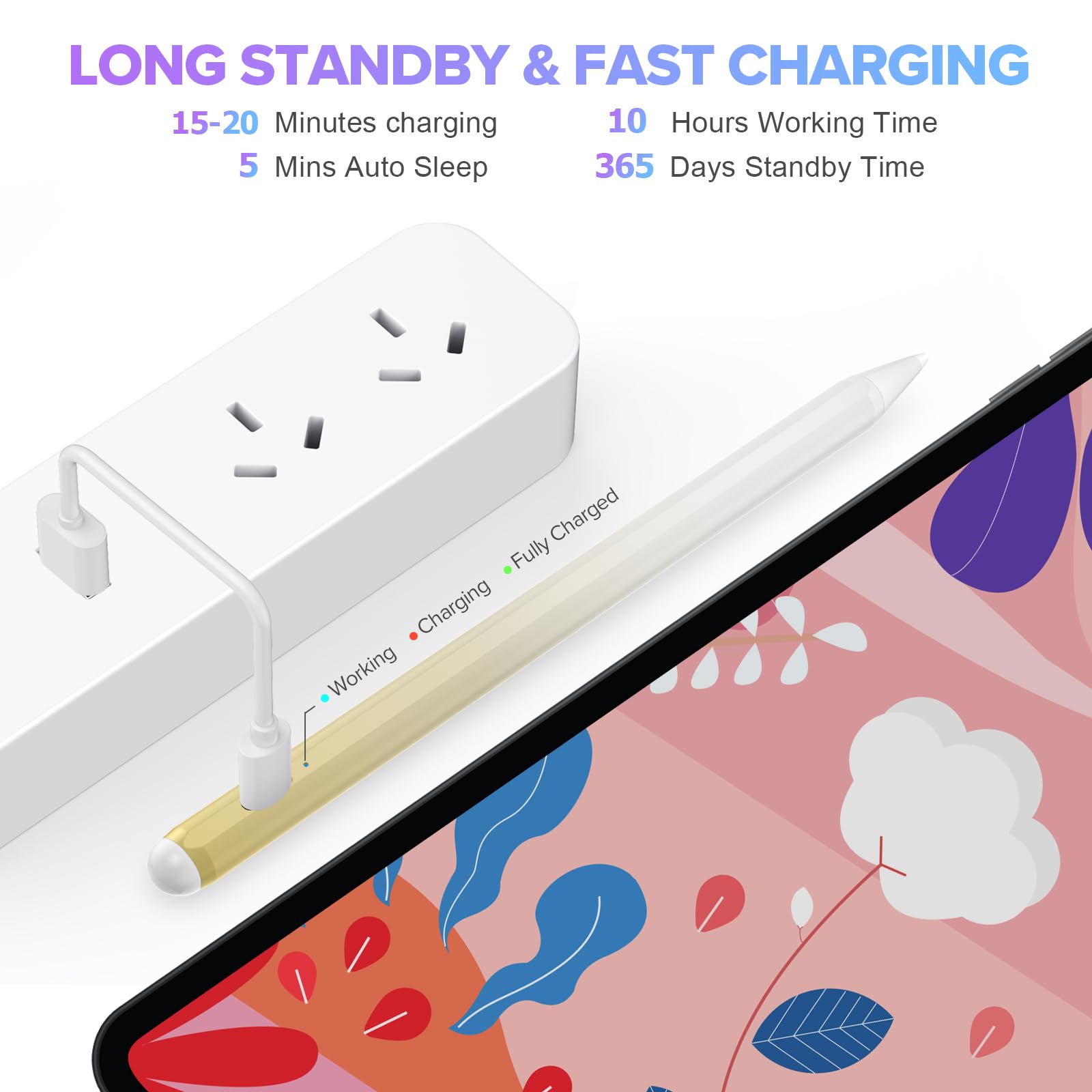 Stylus Pen for iPad 6th-11th Generation-2X Fast Charge Active Pencil Compatible with 2018-2025 Apple iPad Pro 11