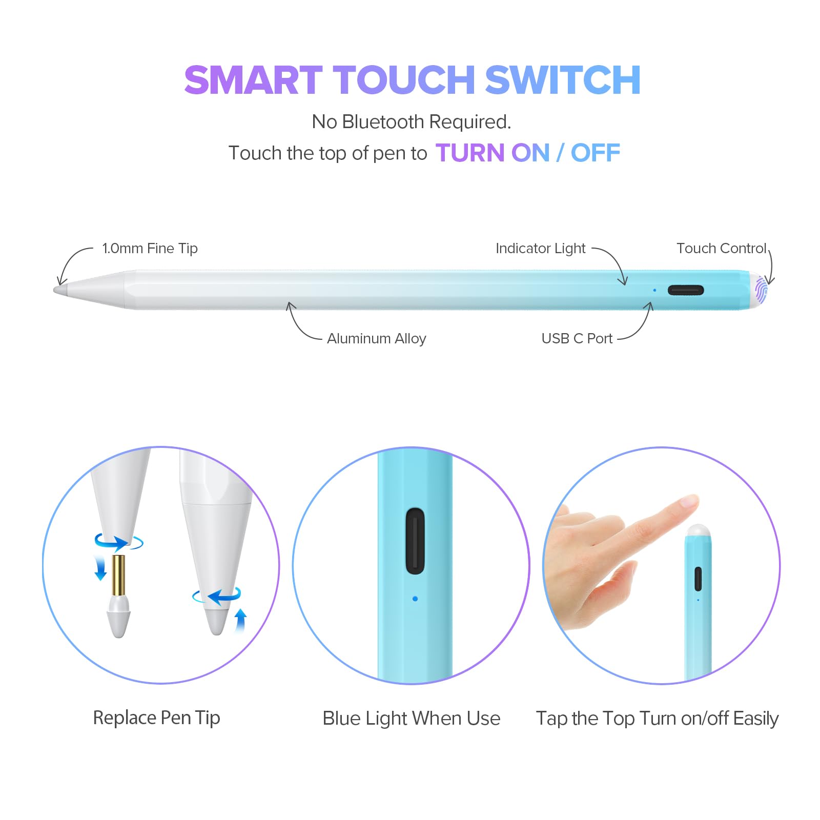 Stylus Pen for iPad 6th-11th Generation-2X Fast Charge Active Pencil Compatible with 2018-2025 Apple iPad Pro 11