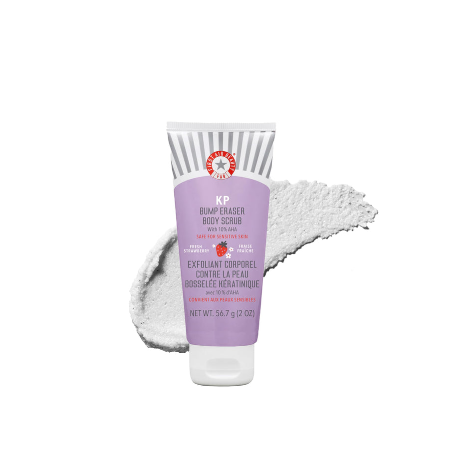 First Aid Beauty - KP Bump Eraser Body Scrub with 10% AHA, Keratosis Pilaris Skin Exfoliator with Glycolic and Lactic acids, Helps Reduce Chicken Skin Bumps, Safe for Sensitive Skin, 8 oz