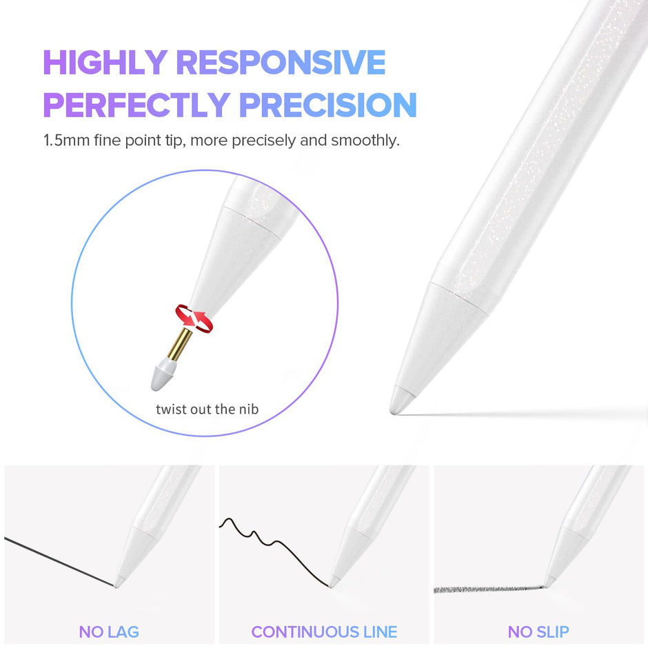 Stylus Pen for iPad 6th-11th Generation-2X Fast Charge Active Pencil Compatible with 2018-2025 Apple iPad Pro 11"/12.9"/M4, iPad Air 3/4/5/M2/M3,iPad mini 5/6 Gen-White