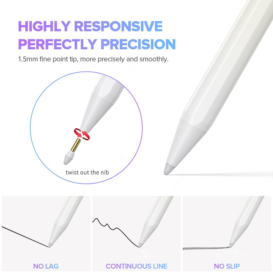 Stylus Pen for iPad 6th-11th Generation-2X Fast Charge Active Pencil Compatible with 2018-2025 Apple iPad Pro 11"/12.9"/M4, iPad Air 3/4/5/M2/M3,iPad mini 5/6 Gen-White