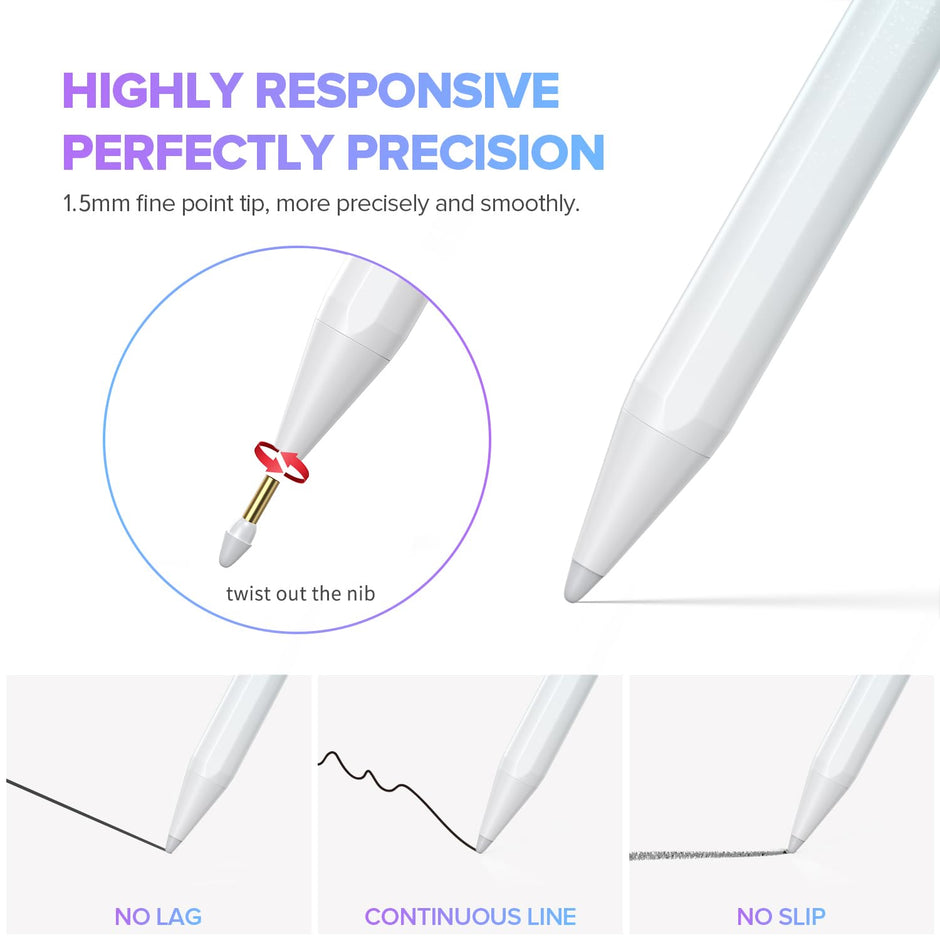 Stylus Pen for iPad 6th-11th Generation-2X Fast Charge Active Pencil Compatible with 2018-2025 Apple iPad Pro 11"/12.9"/M4, iPad Air 3/4/5/M2/M3,iPad mini 5/6 Gen-White