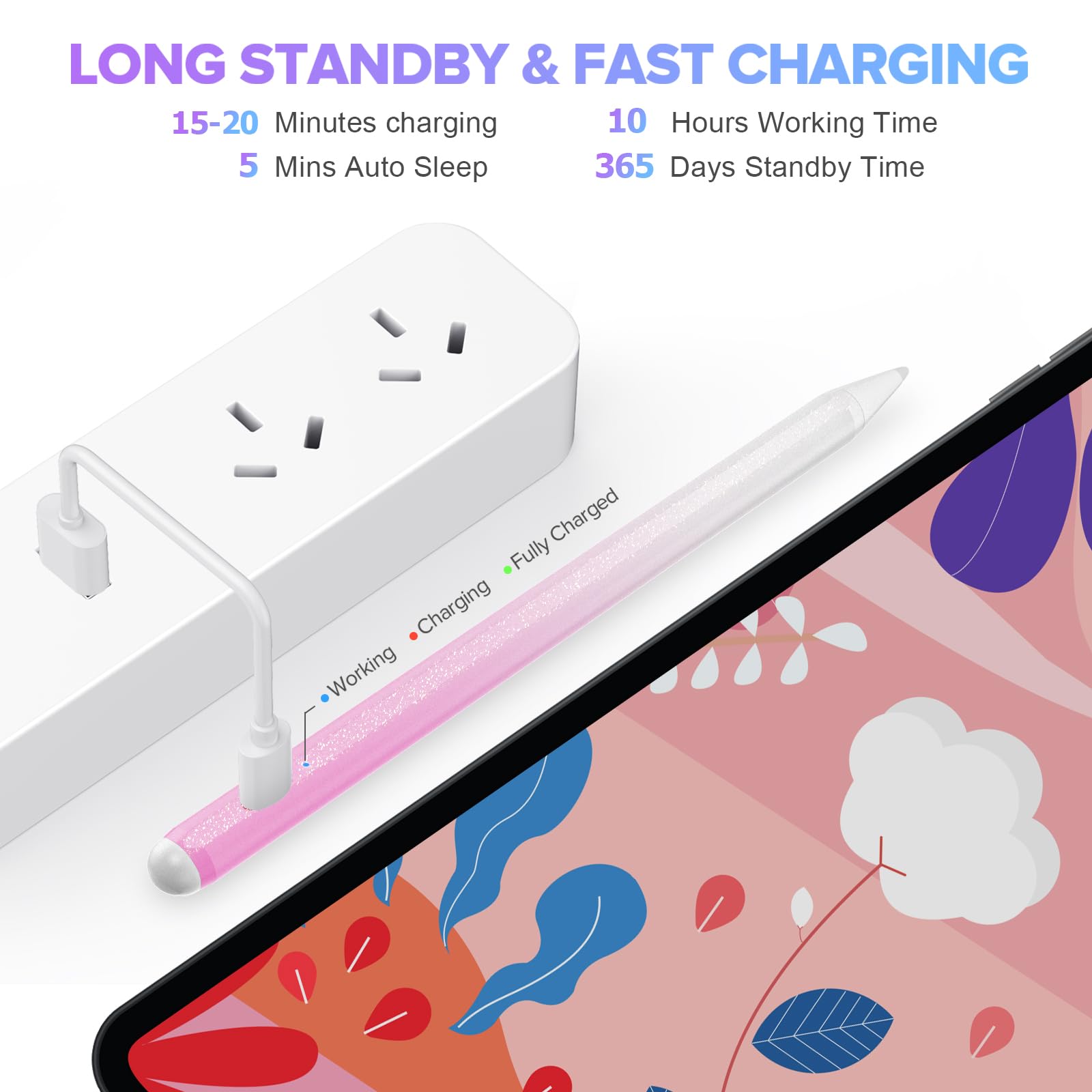 Stylus Pen for iPad 6th-11th Generation-2X Fast Charge Active Pencil Compatible with 2018-2025 Apple iPad Pro 11