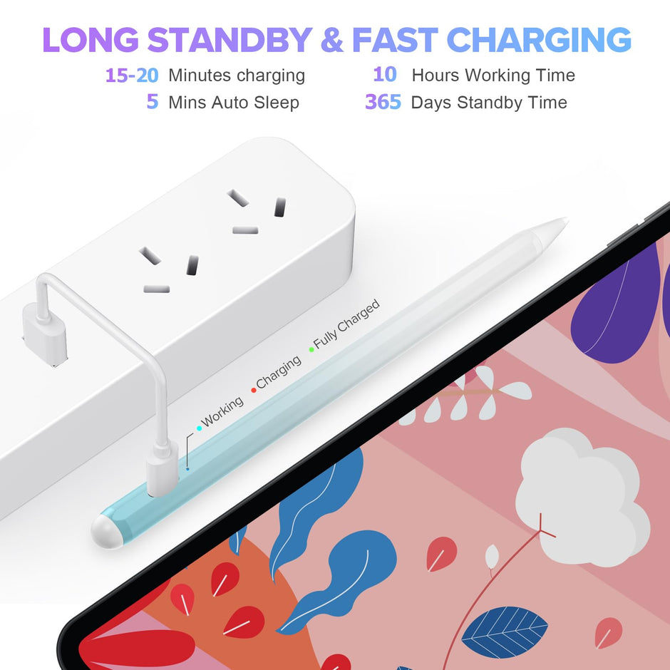 Stylus Pen for iPad 6th-11th Generation-2X Fast Charge Active Pencil Compatible with 2018-2025 Apple iPad Pro 11"/12.9"/M4, iPad Air 3/4/5/M2/M3,iPad mini 5/6 Gen-White