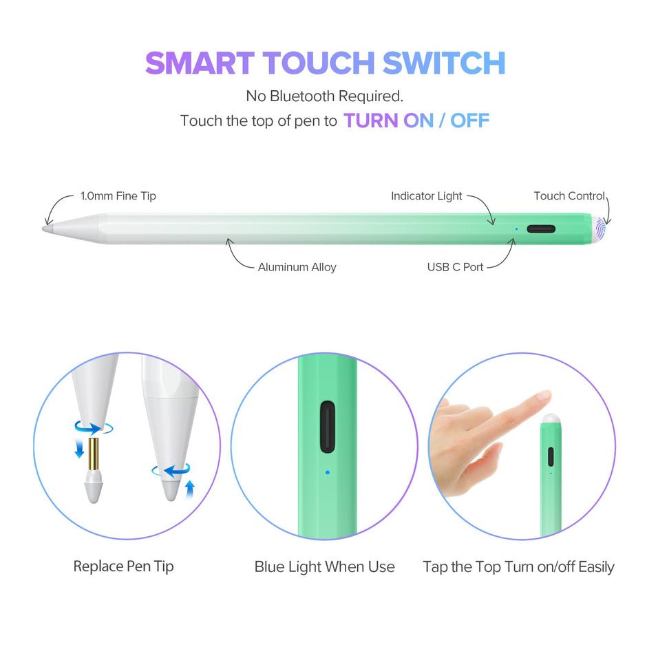 Stylus Pen for iPad 6th-11th Generation-2X Fast Charge Active Pencil Compatible with 2018-2025 Apple iPad Pro 11"/12.9"/M4, iPad Air 3/4/5/M2/M3,iPad mini 5/6 Gen-White
