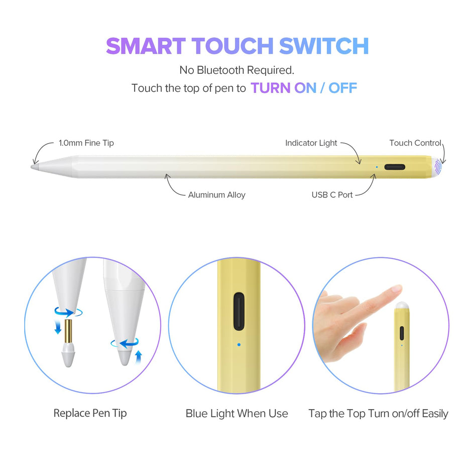 Stylus Pen for iPad 6th-11th Generation-2X Fast Charge Active Pencil Compatible with 2018-2025 Apple iPad Pro 11"/12.9"/M4, iPad Air 3/4/5/M2/M3,iPad mini 5/6 Gen-White
