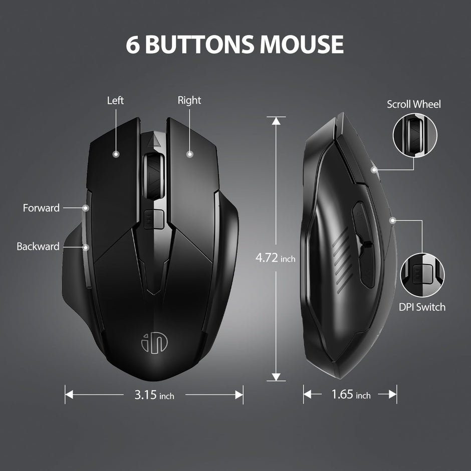 INPHIC Wireless Mouse Rechargeable, 700mAh, with USB Receiver, 6 Buttons, Ergonomic for Laptop, Computer, Mac, PC etc.