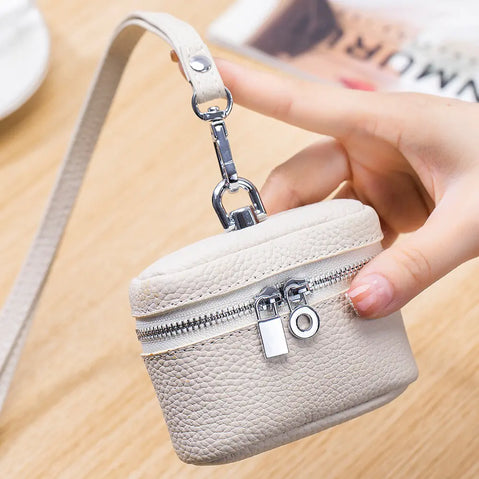 Premium First-Layer Cowhide Small Zipper Storage