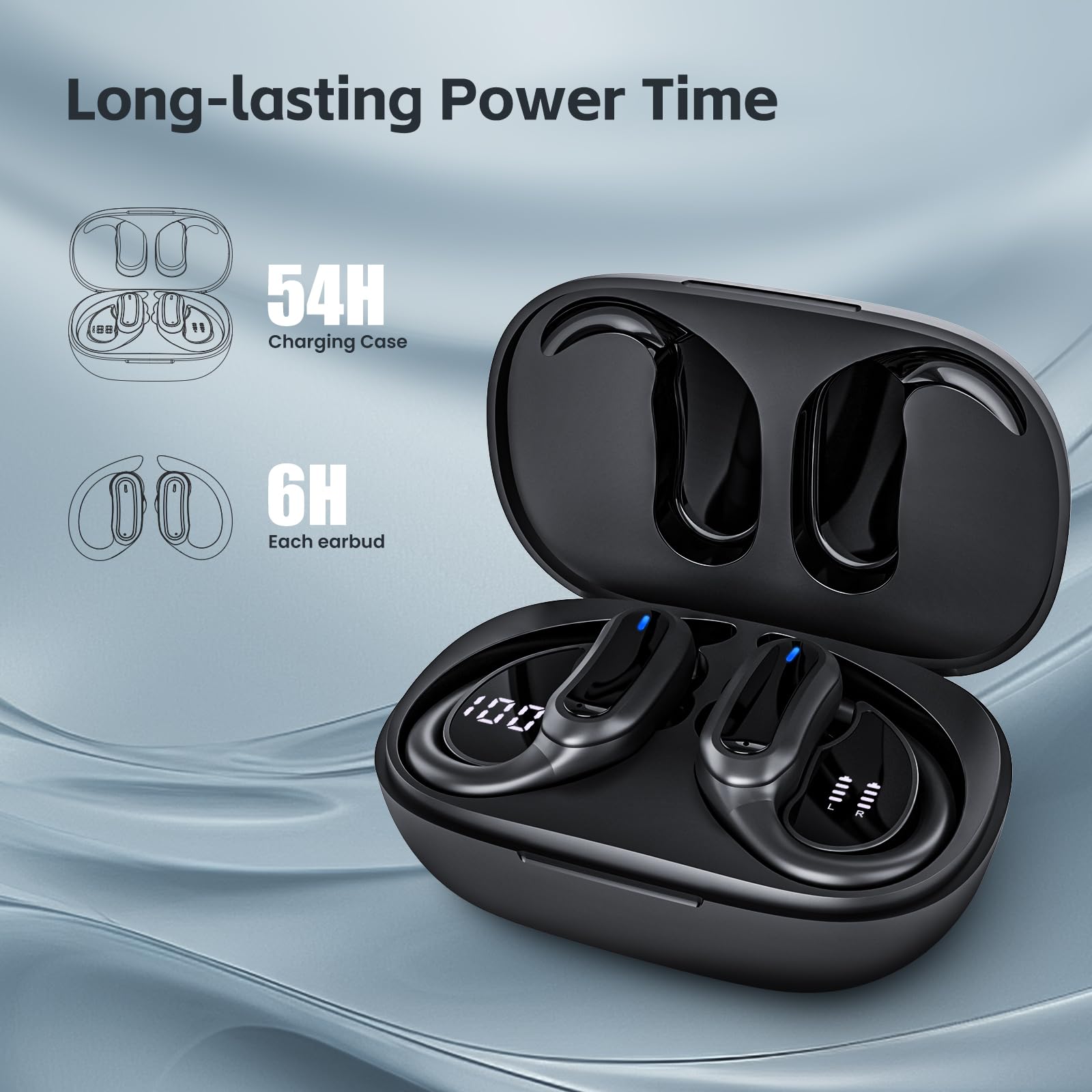 Wireless Earbuds, Bluetooth 5.4 Headphones, True Wireless Stereo Earphones with IPX7 Waterproof, Noise Cancelling Mic, Fast Charging and Comfort Fit Ear Buds for Sports/Workouts - Black