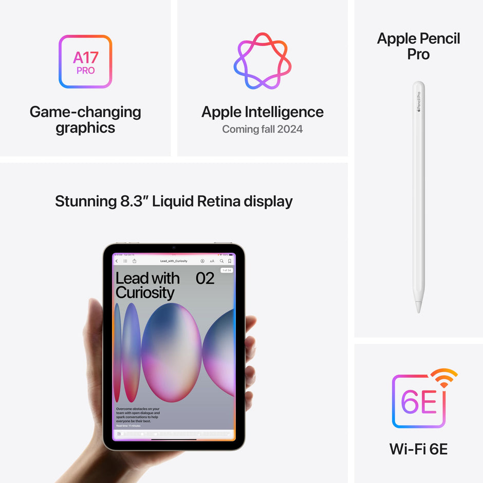 Apple iPad mini (A17 Pro): Apple Intelligence, 8.3-inch Liquid Retina Display, 128GB, Wi-Fi 6E, 12MP Front/12MP Back Camera, Touch ID, All-Day Battery Life — Blue