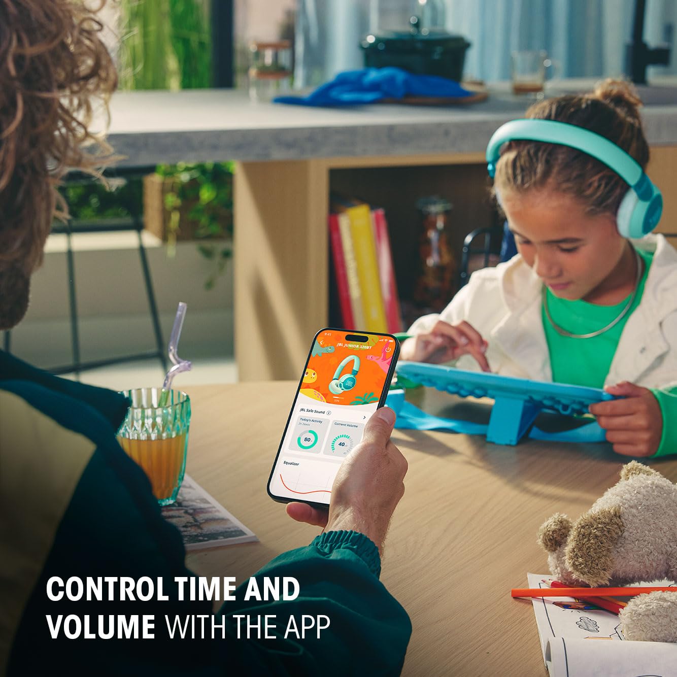 JBL Junior 320BT - Wireless on-Ear Kids Headphones Safe Sound (<85dB), Fit for Kids, Parental Control with Customizable Volume & Playtime and 50Hr Battery Life (Blue)