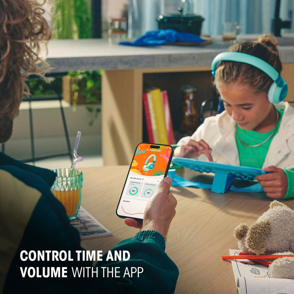 JBL Junior 320BT - Wireless on-Ear Kids Headphones Safe Sound (<85dB), Fit for Kids, Parental Control with Customizable Volume & Playtime and 50Hr Battery Life (Blue)
