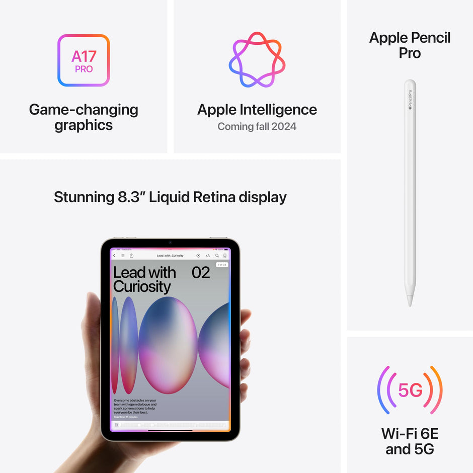 Apple iPad mini (A17 Pro): Apple Intelligence, 8.3-inch Liquid Retina Display, 128GB, Wi-Fi 6E, 12MP Front/12MP Back Camera, Touch ID, All-Day Battery Life — Blue