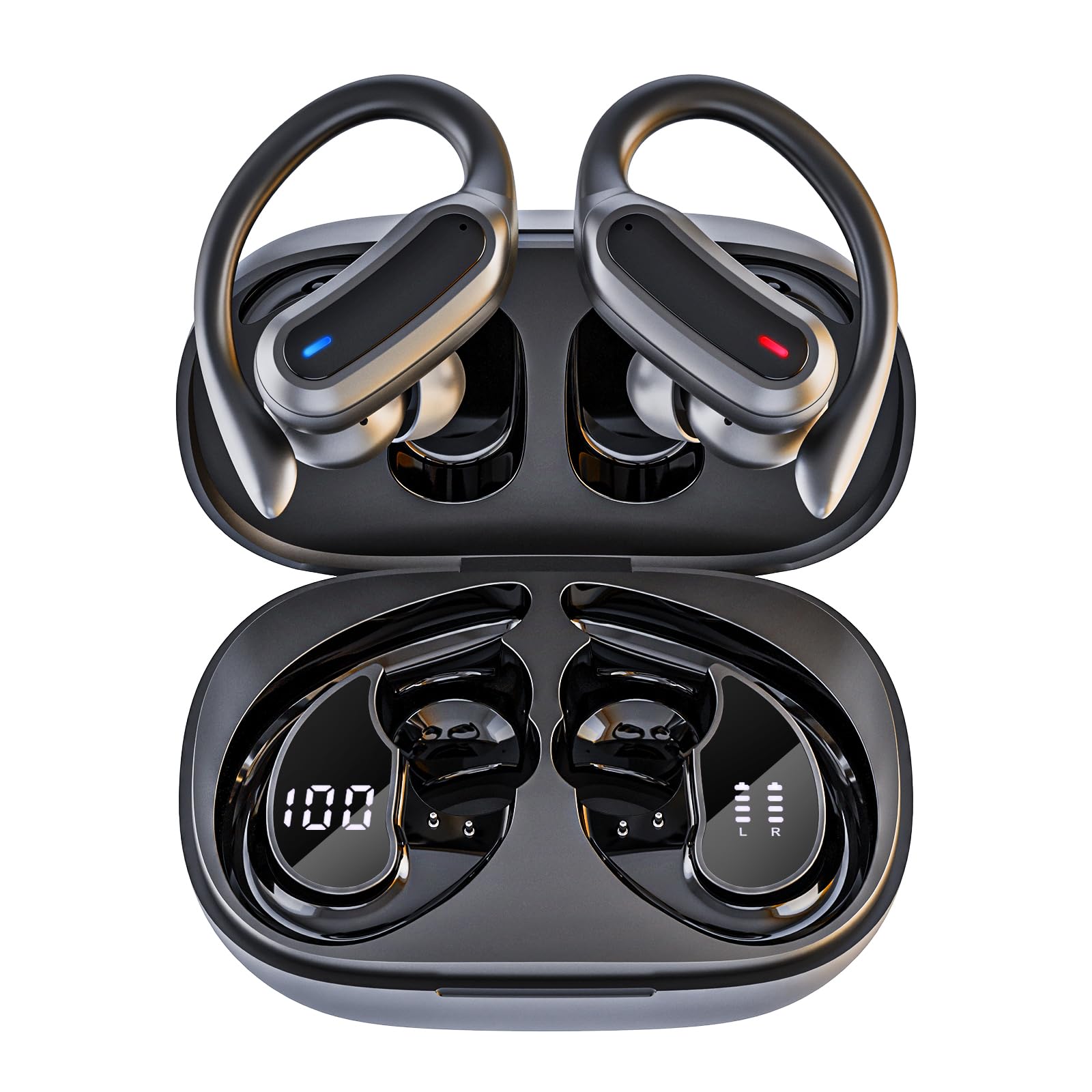 Wireless Earbuds, Bluetooth 5.4 Headphones, True Wireless Stereo Earphones with IPX7 Waterproof, Noise Cancelling Mic, Fast Charging and Comfort Fit Ear Buds for Sports/Workouts - Black