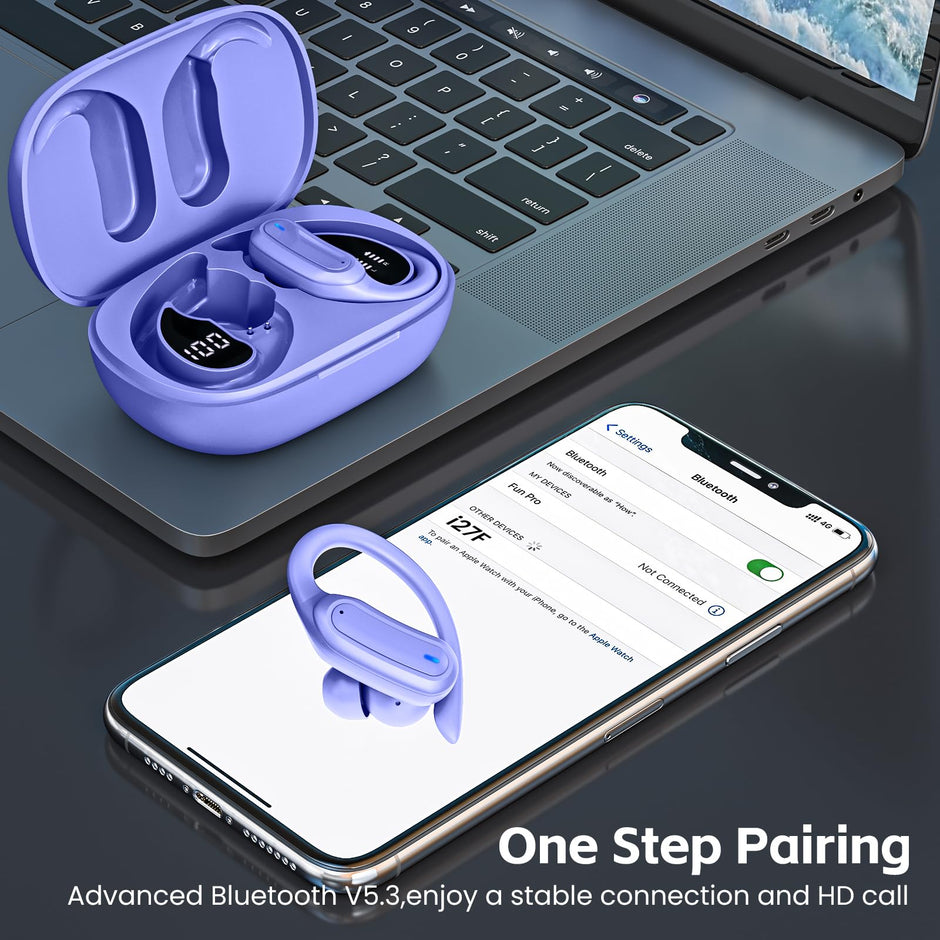 Wireless Earbuds, Bluetooth 5.4 Headphones, True Wireless Stereo Earphones with IPX7 Waterproof, Noise Cancelling Mic, Fast Charging and Comfort Fit Ear Buds for Sports/Workouts - Black