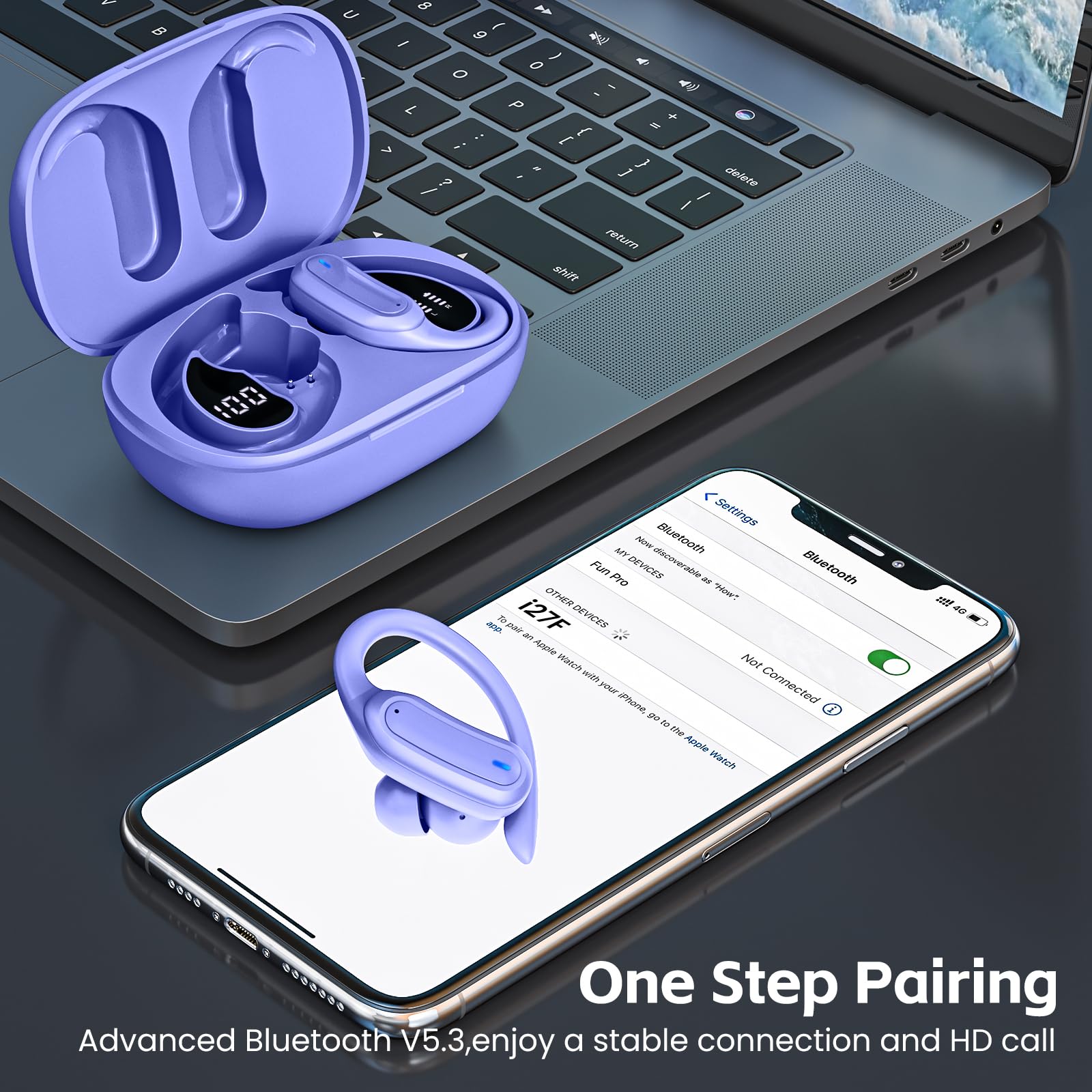 Wireless Earbuds, Bluetooth 5.4 Headphones, True Wireless Stereo Earphones with IPX7 Waterproof, Noise Cancelling Mic, Fast Charging and Comfort Fit Ear Buds for Sports/Workouts - Black