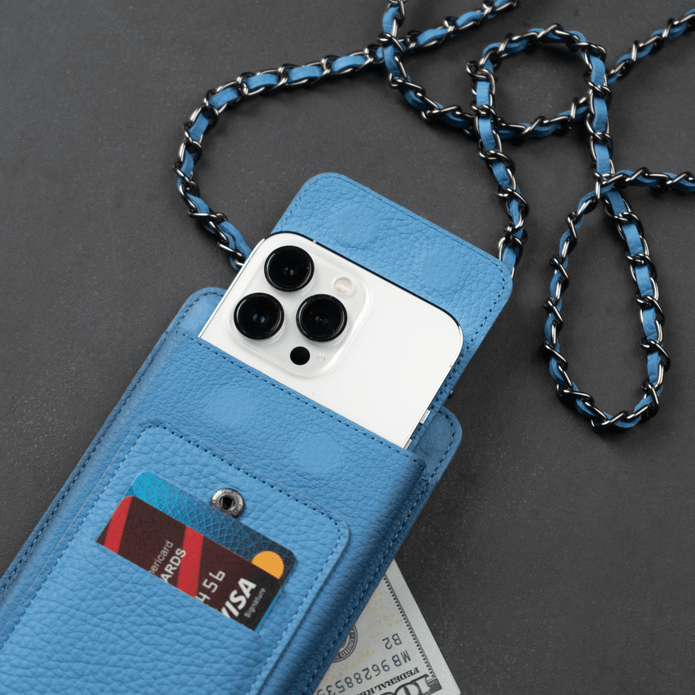 Leather Blue Crossbody Bag Phone Wallet - Columbus