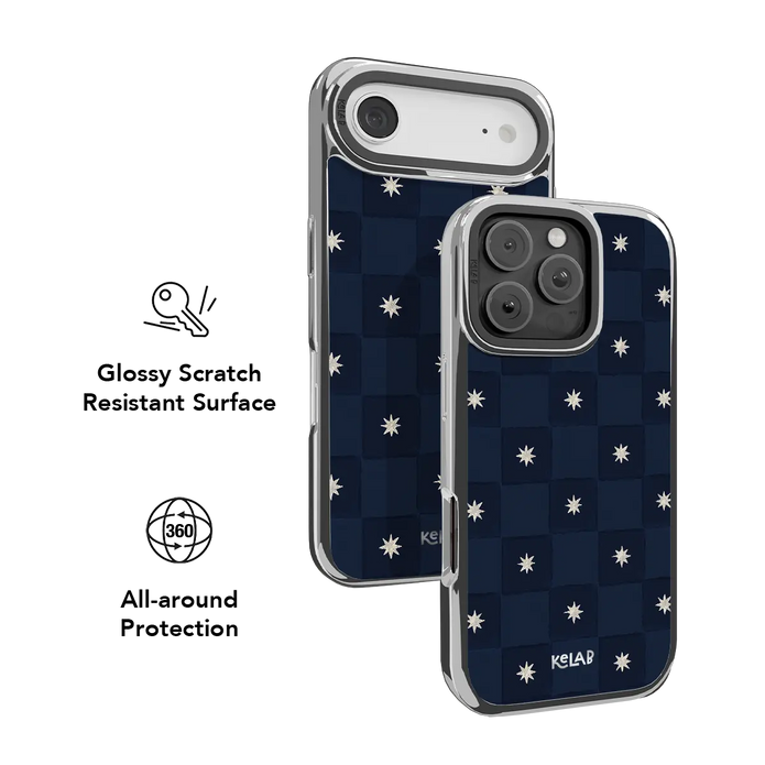 Celestial Check | Navy Checkered iPhone Case